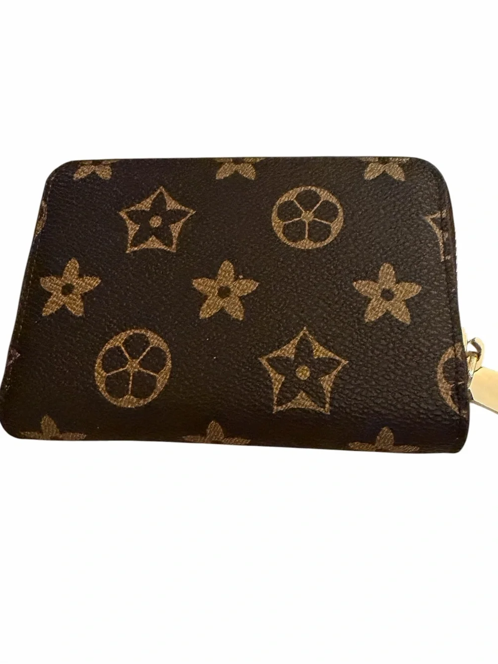 Brown floral zip around card case / wallet similar to designer holds 12-15 cards
